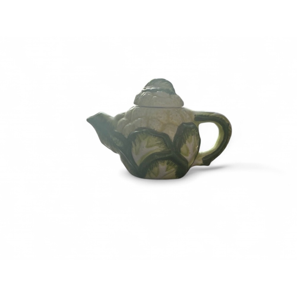 Miniature Cauliflower‎ Ceramic Teapot Green and Cream Vegetable Novelty Decor
